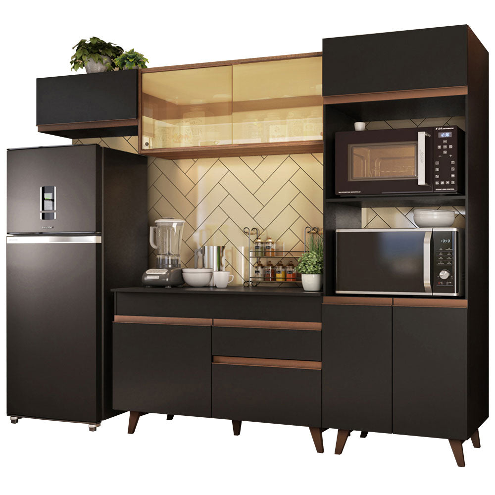 Armário de Cozinha Completa 260cm Preto/Rustic Reims Madesa 01