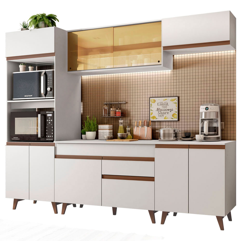 Armário de Cozinha Completa 260cm Branco Reims Madesa 02