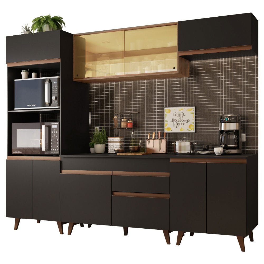 Armário de Cozinha Completa 260cm Preto/Rustic Reims Madesa 02