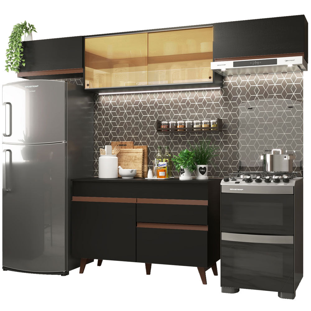 Armário de Cozinha Compacta Reims 260cm Preto Reims Madesa 03