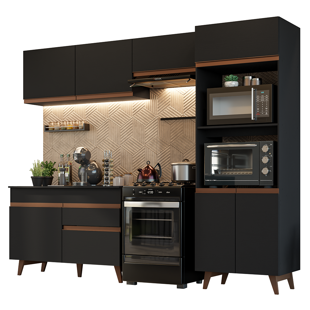 Armário de Cozinha Completa 260cm Preto Reims Madesa 09