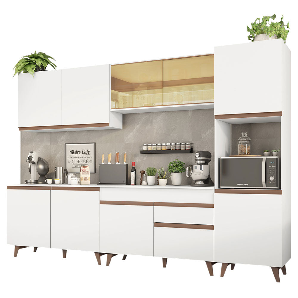 Armário de Cozinha Completa 300cm Branco Reims Madesa 01
