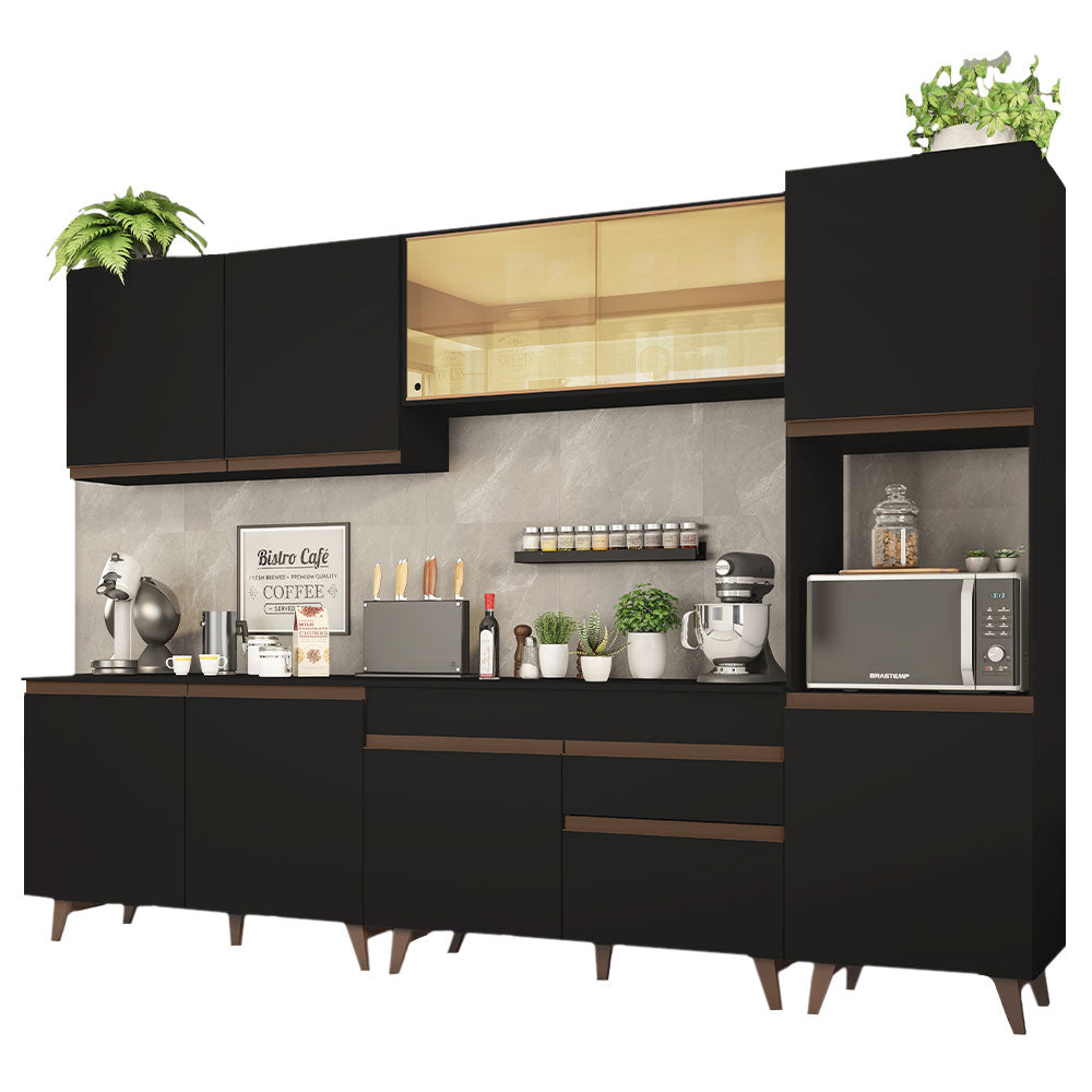 Armário de Cozinha Completa 300cm Preto Reims Madesa 01