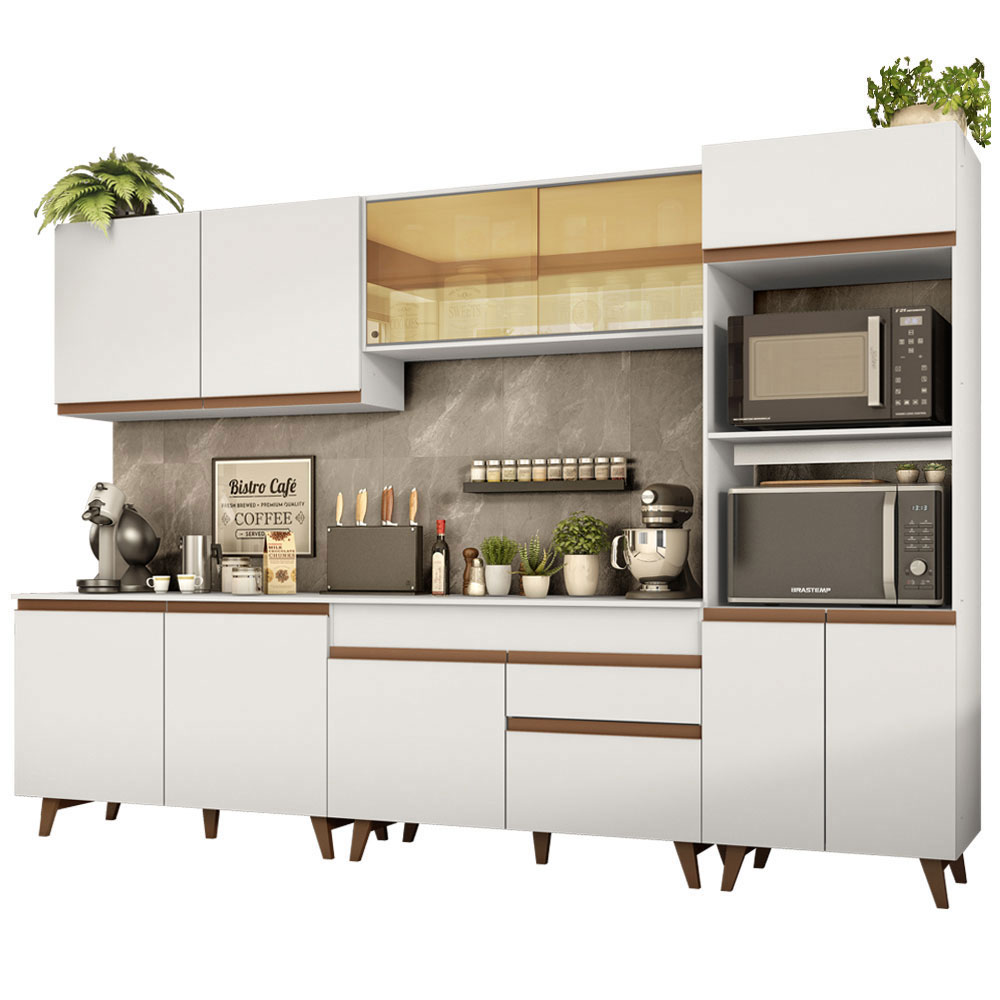Armário de Cozinha Completa 310cm Branco Reims Madesa 01