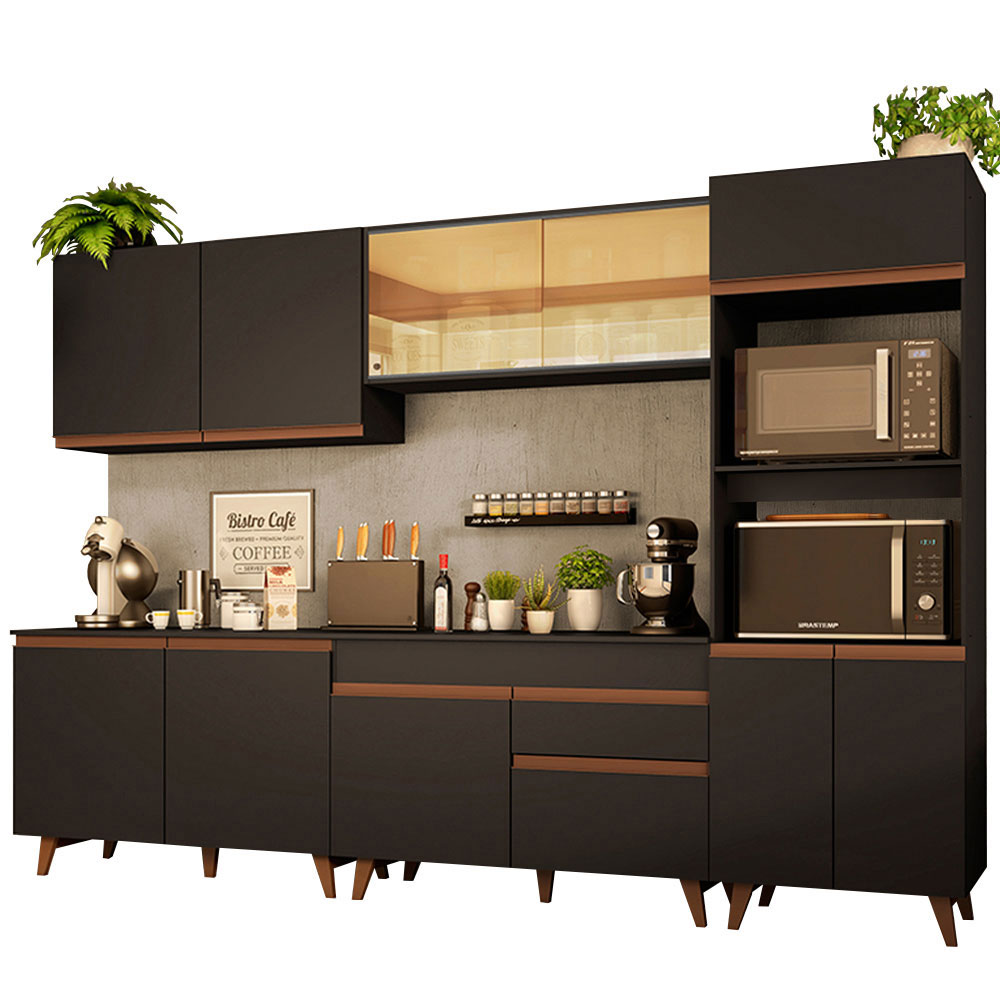 Armário de Cozinha Completa 310cm Preto Reims Madesa 01