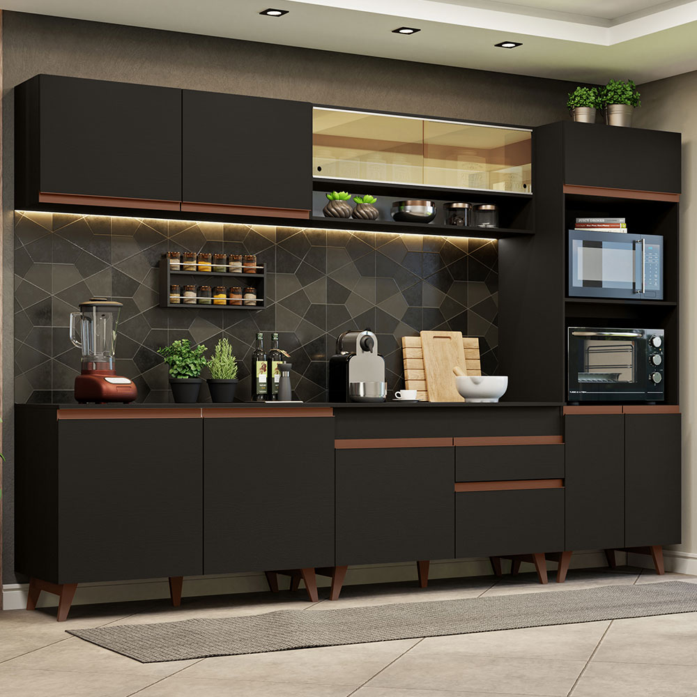 Armário de Cozinha Completa 310cm Preto Reims Madesa 02