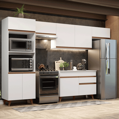 Armário de Cozinha Completa 330cm Branco Reims Madesa 01