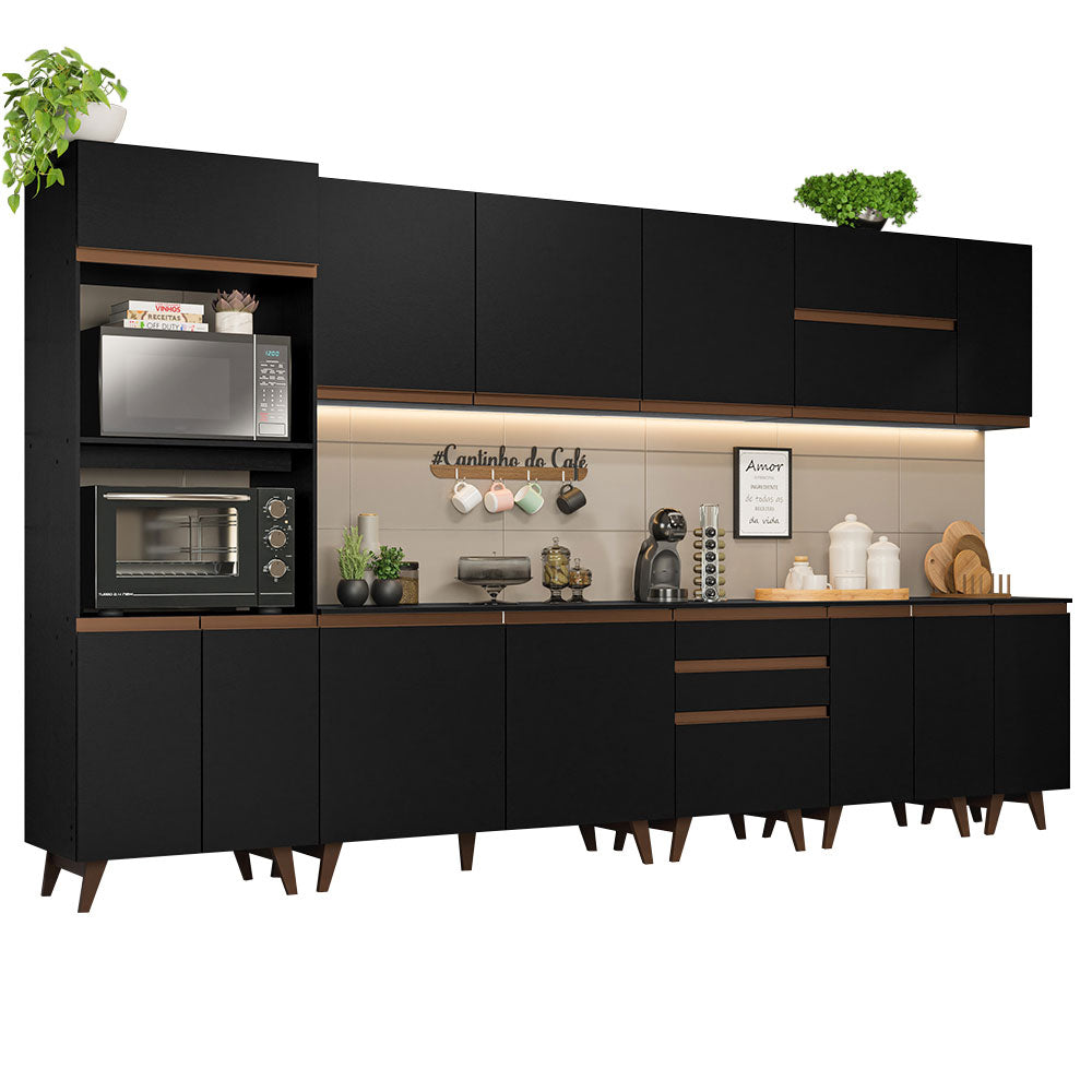 Armário de Cozinha Completa 355cm Preto Reims da Sabrina Madesa