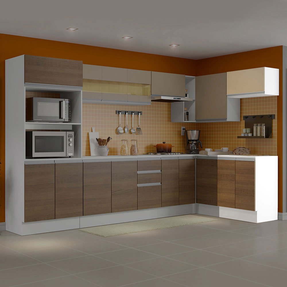 Kit 60 Madesa Smart 2 Portas e 1 Suspensa com tampo Rustic/Crema/Branco