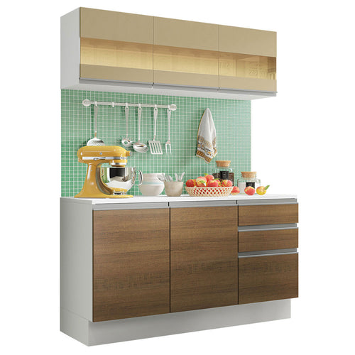 Armário de Cozinha Compacta 100% MDF 120 cm Branco/Rustic/Crema Smart Madesa 01