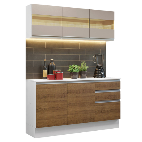 Armário de Cozinha Compacta 100% MDF 120 cm Branco/Rustic/Crema Smart Madesa 01