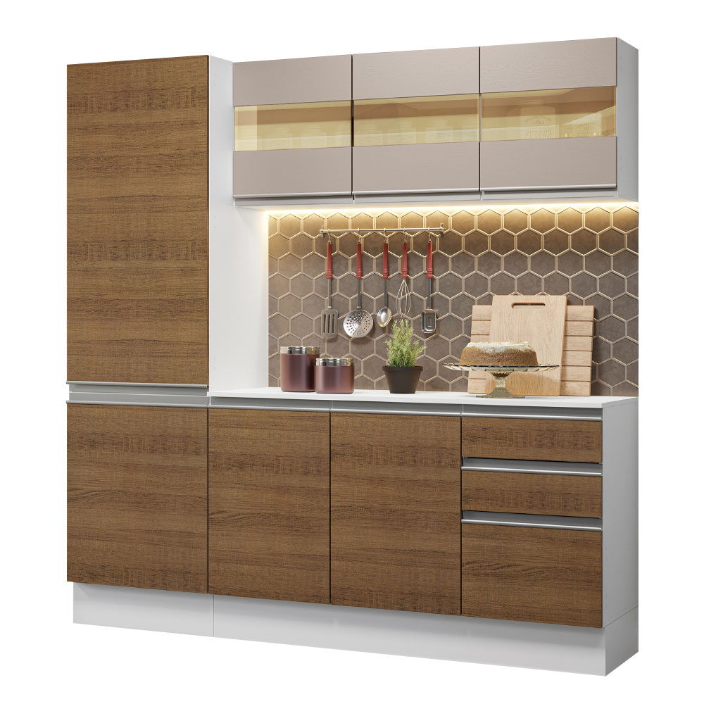 Armário de Cozinha Compacta 100% MDF 170 cm Branco/Rustic/Crema Smart Madesa 01