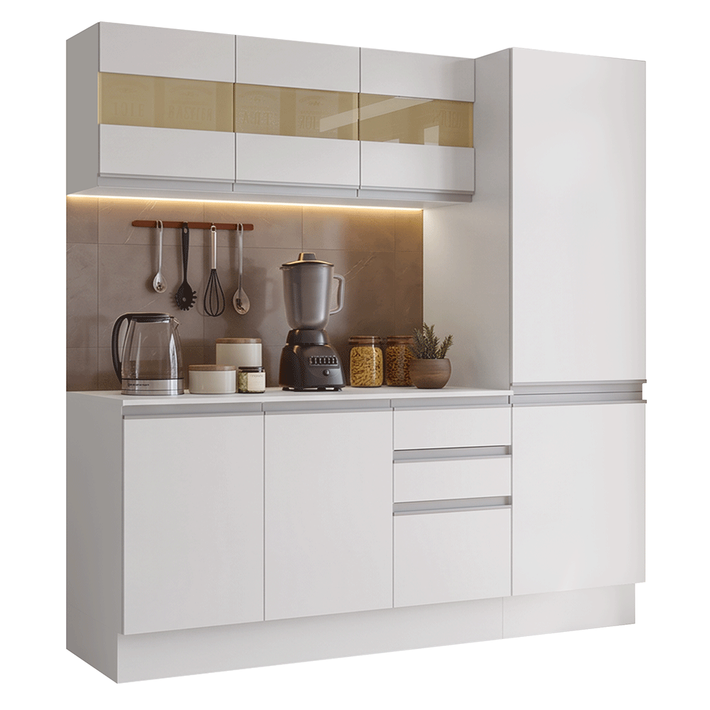 Armário de Cozinha Compacta 100% MDF 170 cm Branco Smart Madesa 02