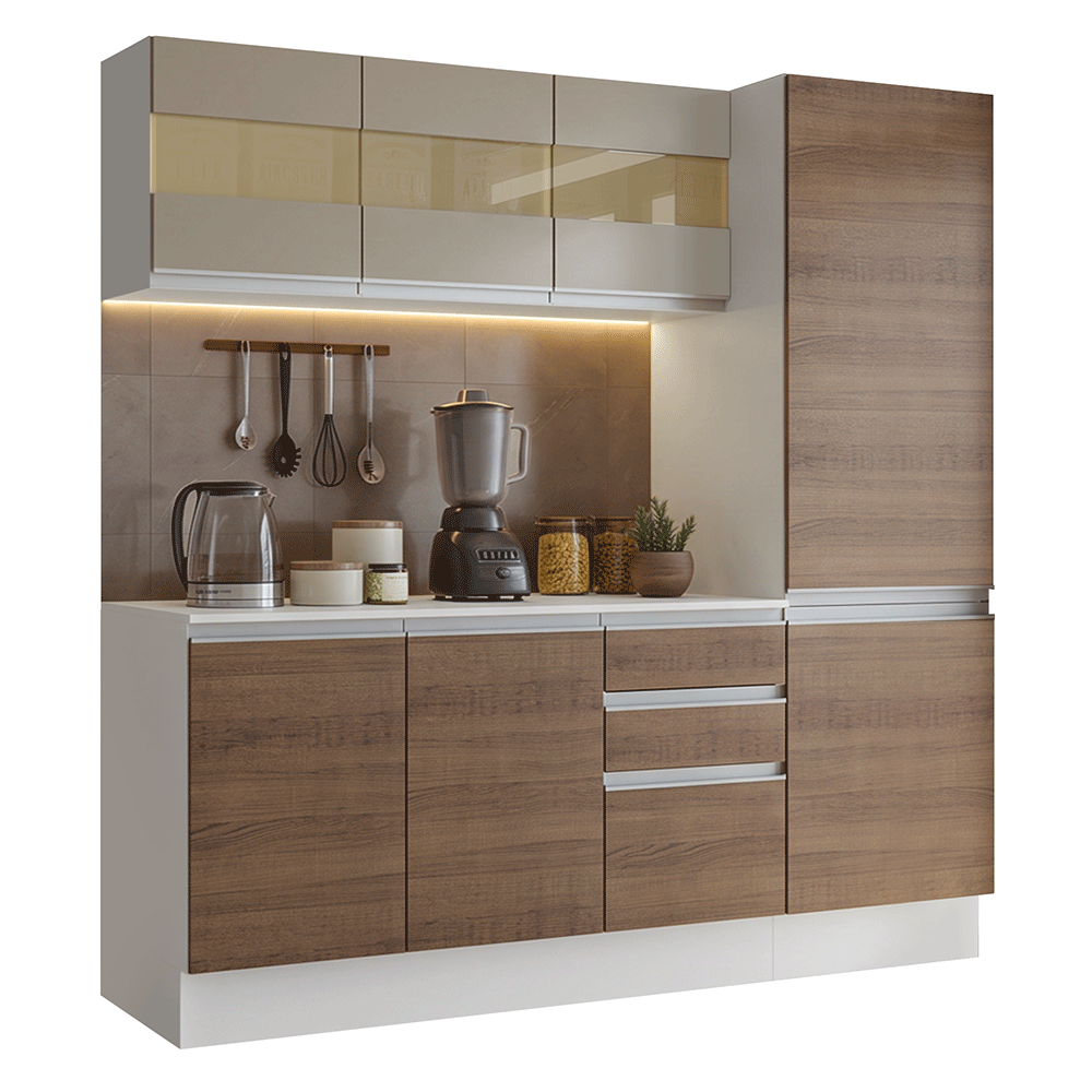 Armário de Cozinha Compacta 100% MDF 170 cm Branco/Rustic/Crema Smart Madesa 02