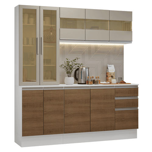 Armário de Cozinha Compacta 100% MDF 180 cm Branco/Rustic/Crema Smart Madesa 03