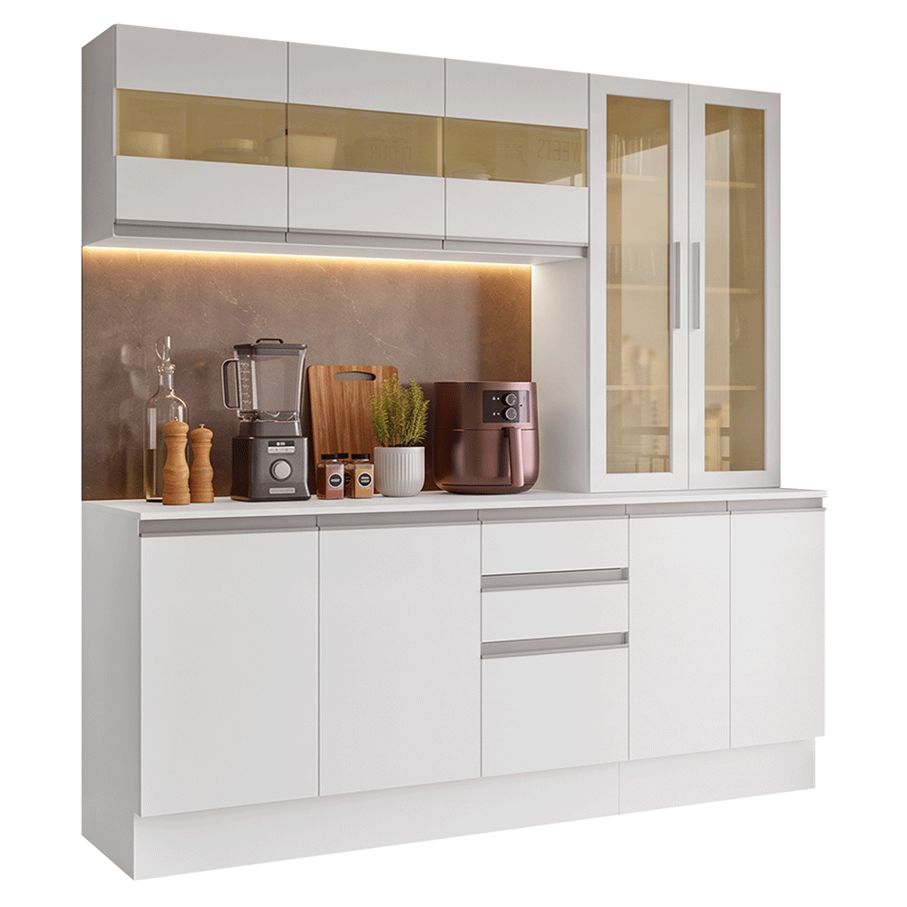 Armário de Cozinha Compacta 100% MDF 180 cm Branco Smart Madesa 04