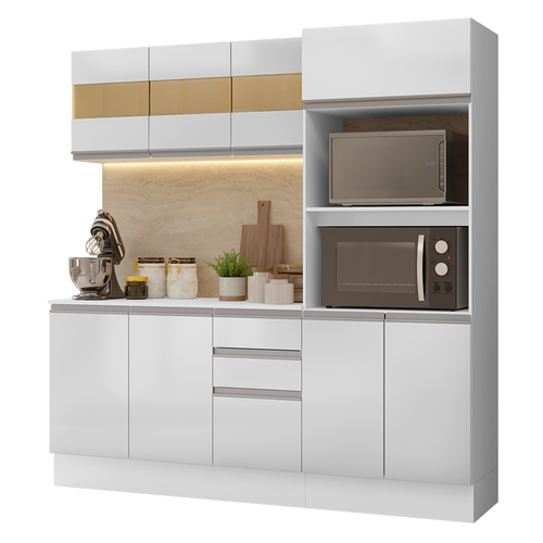 Armário de Cozinha Completa 100% MDF 190cm Smart Branco Brilhante Madesa 01