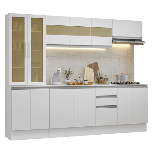 Armário de Cozinha Completa 100% MDF 240 cm Branco Smart Madesa 01