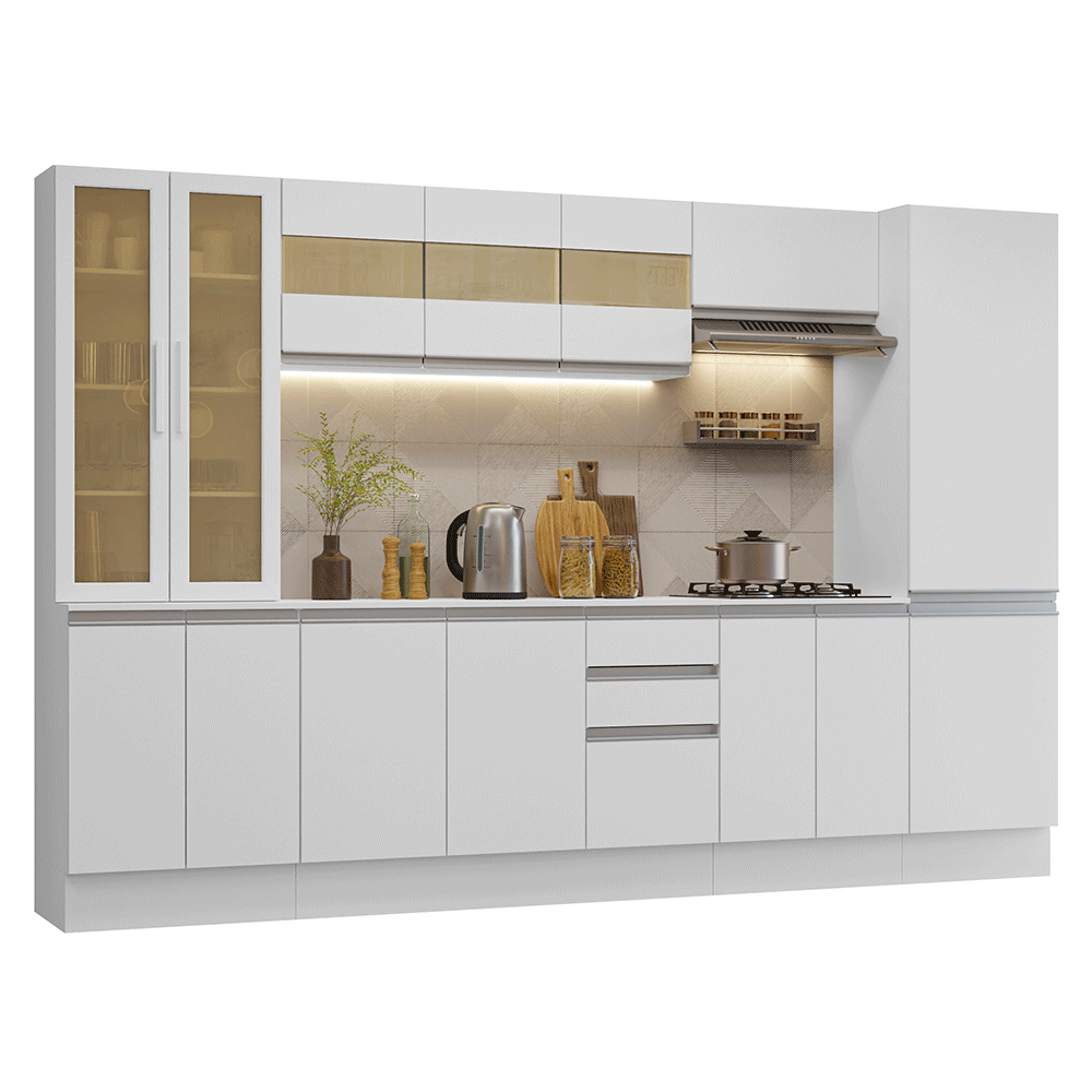 Armário de Cozinha Completa 100% MDF 290 cm Branco Smart Madesa 01