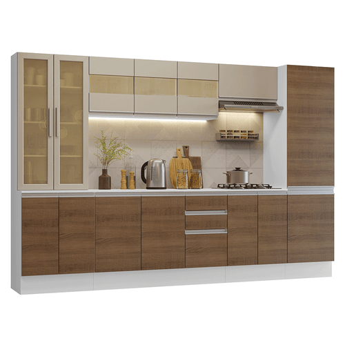 Armário de Cozinha Completa 100% MDF 290 cm Branco/Rustic/Crema Smart Madesa 01