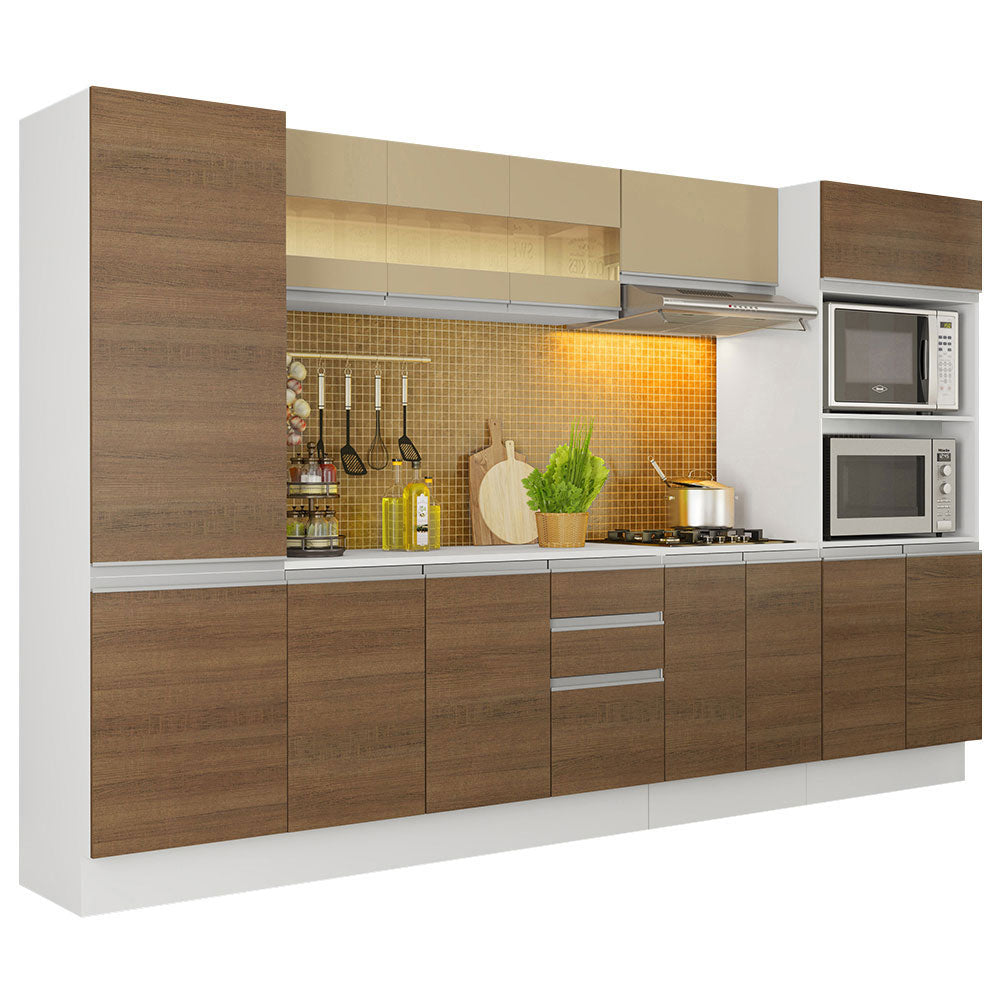 Armário de Cozinha Completa 100% MDF 300 cm Branco/Rustic/Crema Smart Madesa 01