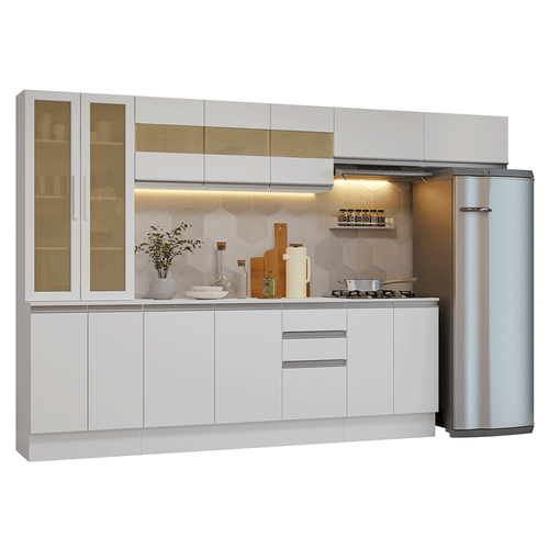 Armário de Cozinha Completa 100% MDF 300 cm Branco Smart Madesa 04