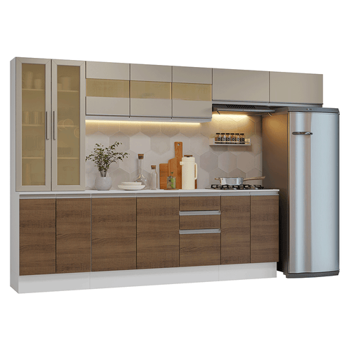 Armário de Cozinha Completa 100% MDF 300 cm Branco/Rustic/Crema Smart Madesa 04