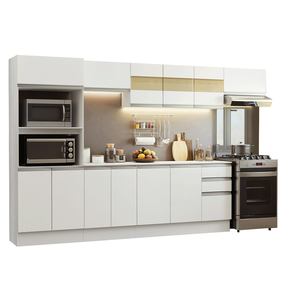 Armário de Cozinha Completa 100% MDF 310 cm Branco Smart 02