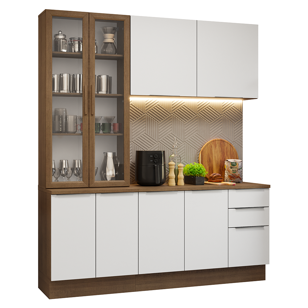 Armário de Cozinha Compacta 190cm Rustic/Branco Stella Madesa 03