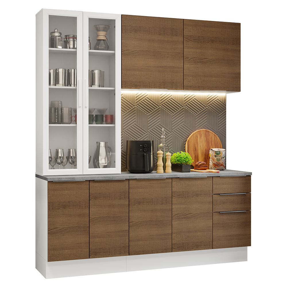 Armário de Cozinha Compacta 190cm Branco/Rustic Stella Madesa 03