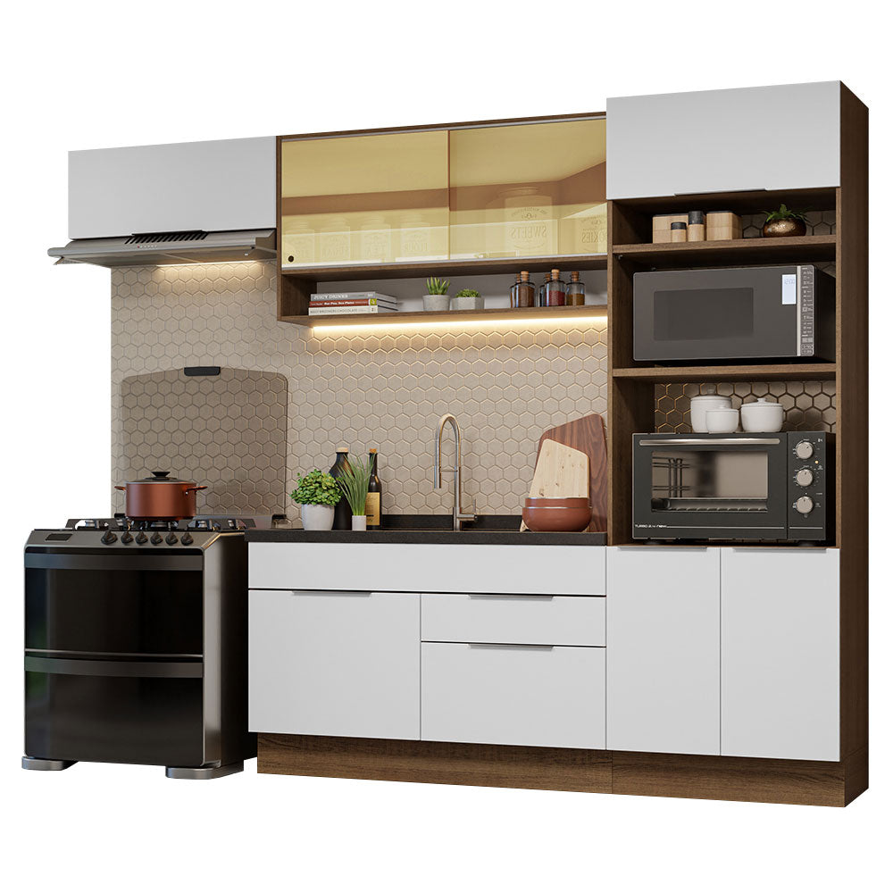 Armário de Cozinha Completa 270cm Rustic/Branco Stella Madesa 09