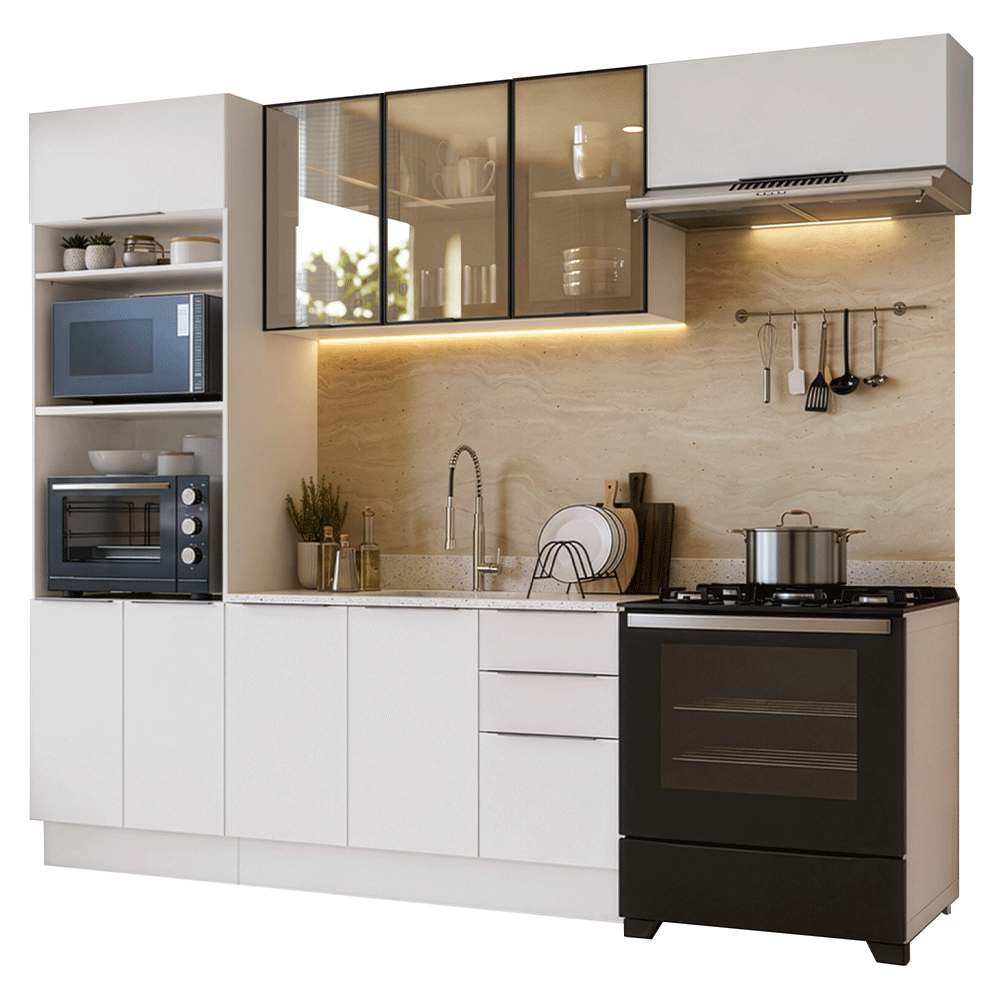 Armário de Cozinha Completa 270 cm Branco Stella Madesa 12