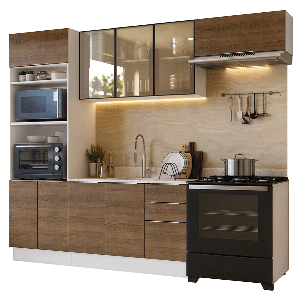 Armário de Cozinha Completa 270 cm Branco/Rustic Stella Madesa 12