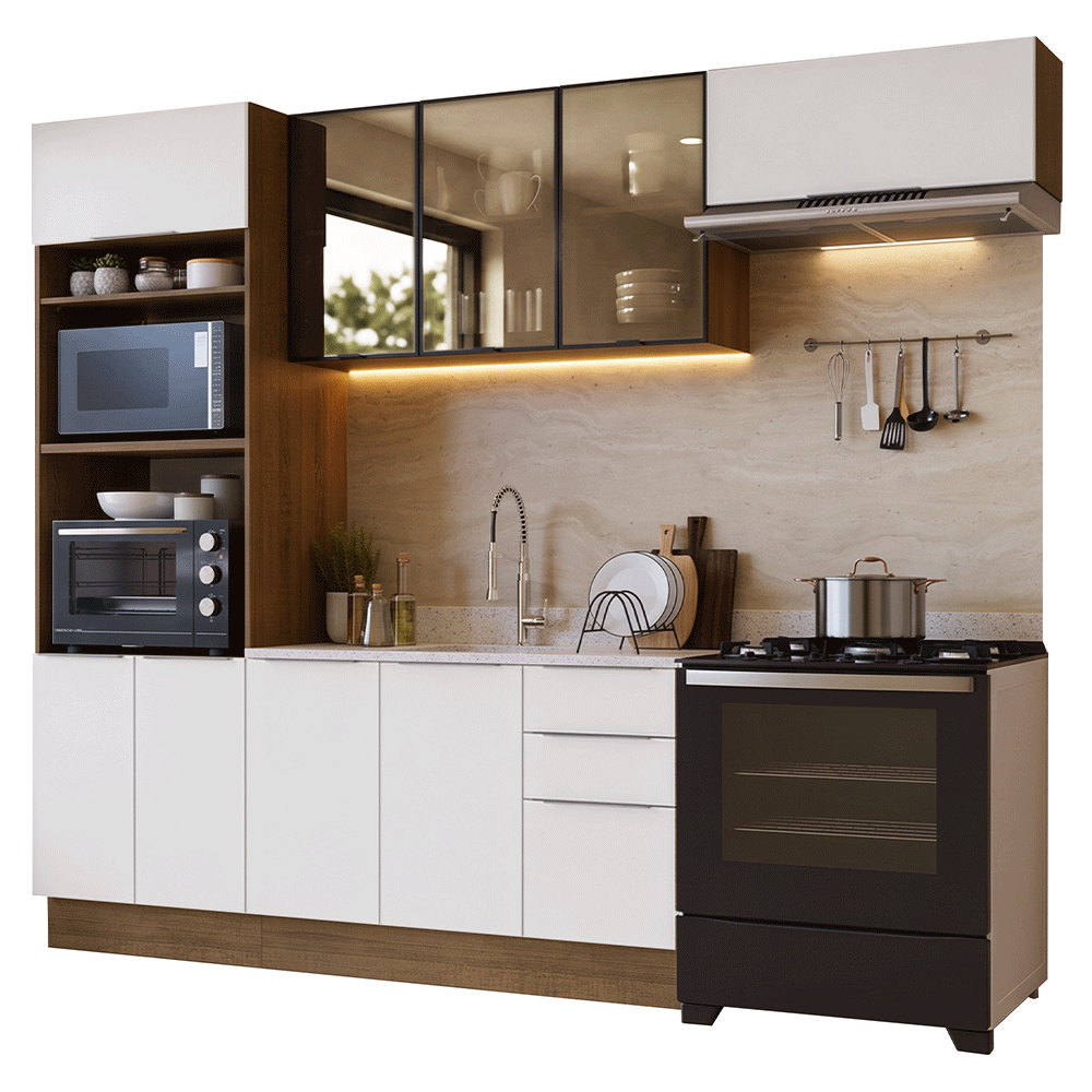Armário de Cozinha Completa 270 cm Rustic/Branco Stella Madesa 12