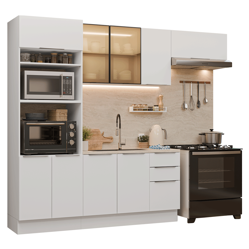 Armário de Cozinha Completa 270 cm Branco Stella Madesa 13