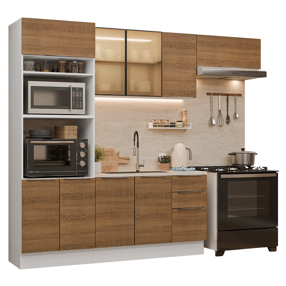 Armário de Cozinha Completa 270 cm Branco/Rustic Stella Madesa 13