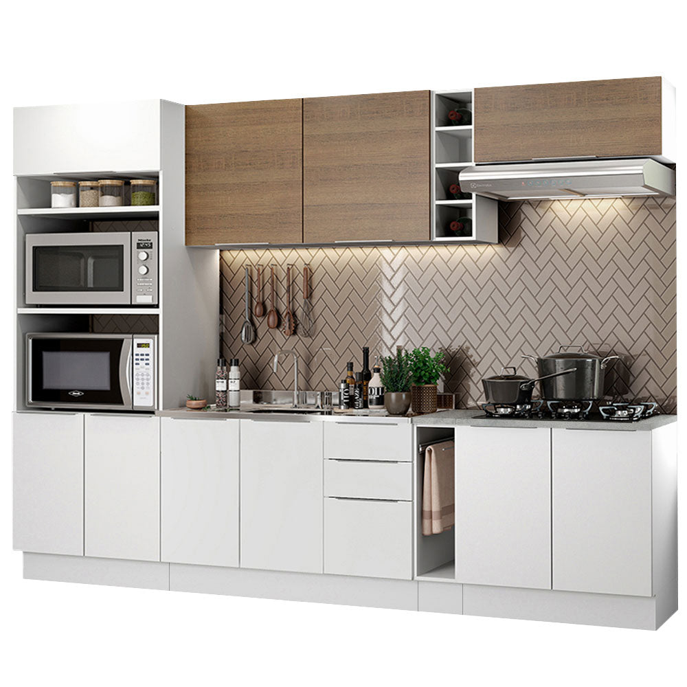 Armário de Cozinha Completa 290cm Branco/Branco/Rustic Stella Madesa 01