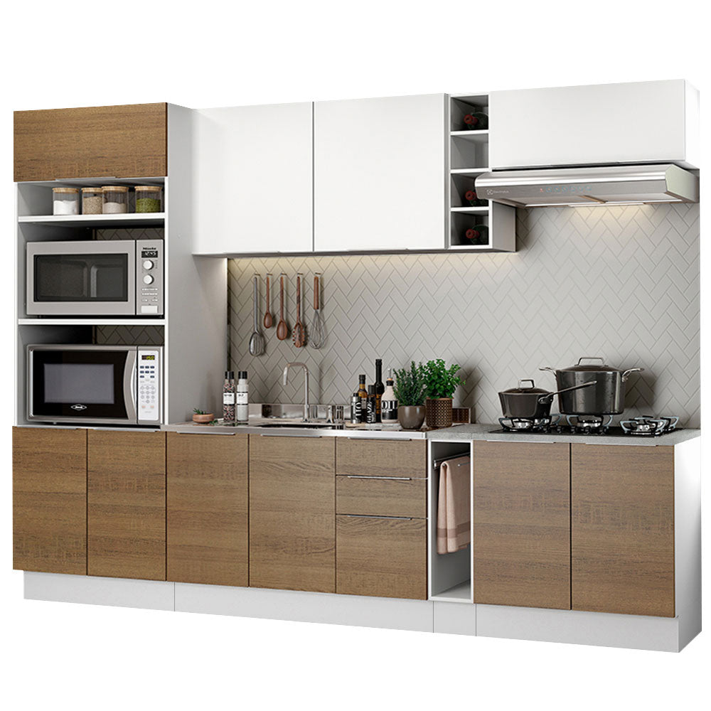 Armário de Cozinha Completa 290cm Branco/Rustic/Branco Stella Madesa 01