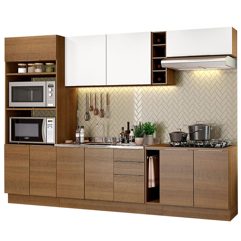 Armário de Cozinha Completa 290cm Rustic/Rustic/Branco Stella Madesa 01