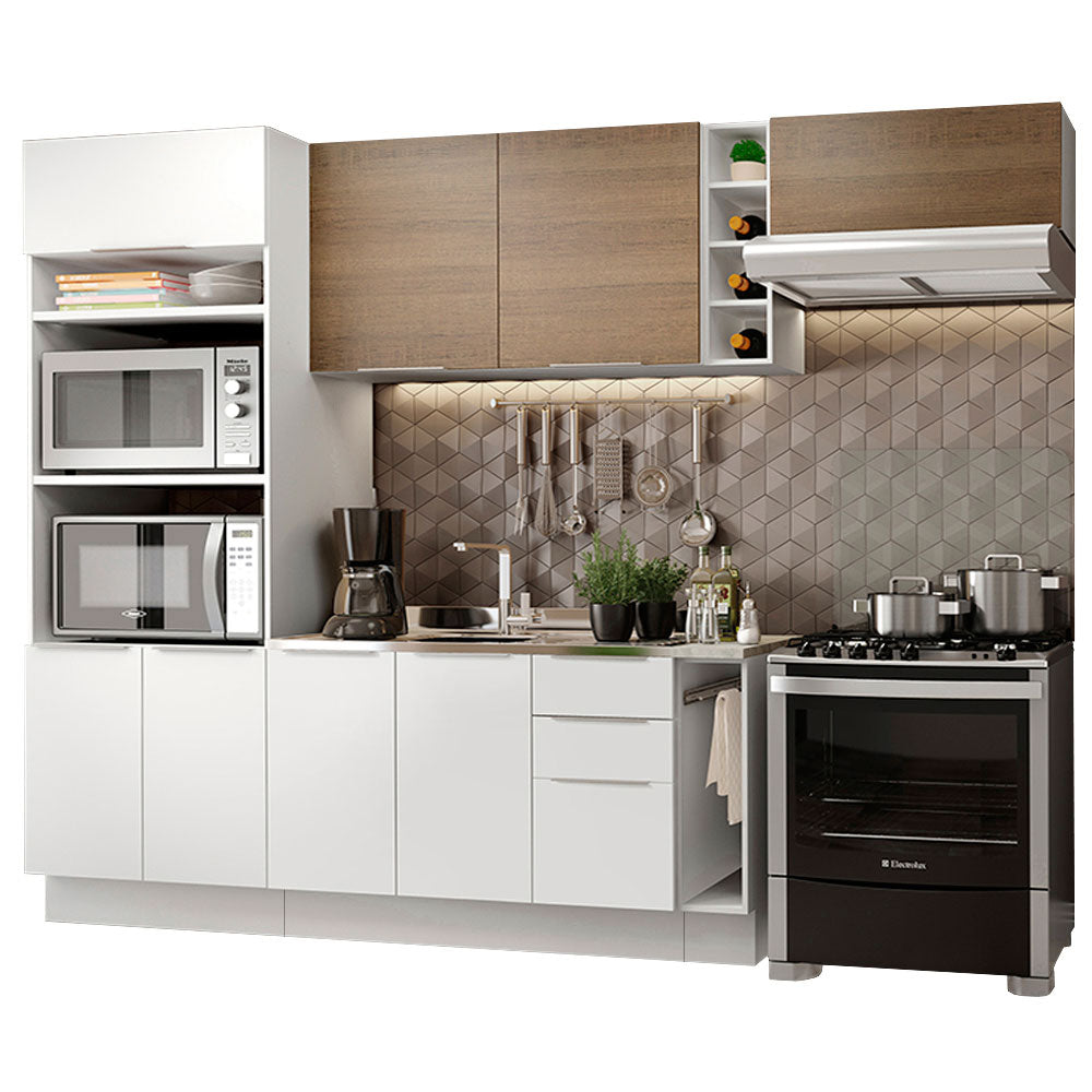 Armário de Cozinha Completa 290cm Branco/Branco/Rustic Stella Madesa 02