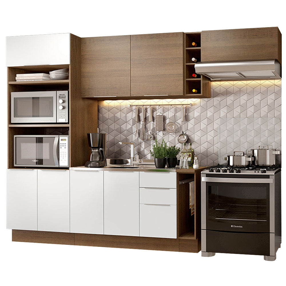 Armário de Cozinha Completa 290cm Rustic/Branco/Rustic Stella Madesa 02
