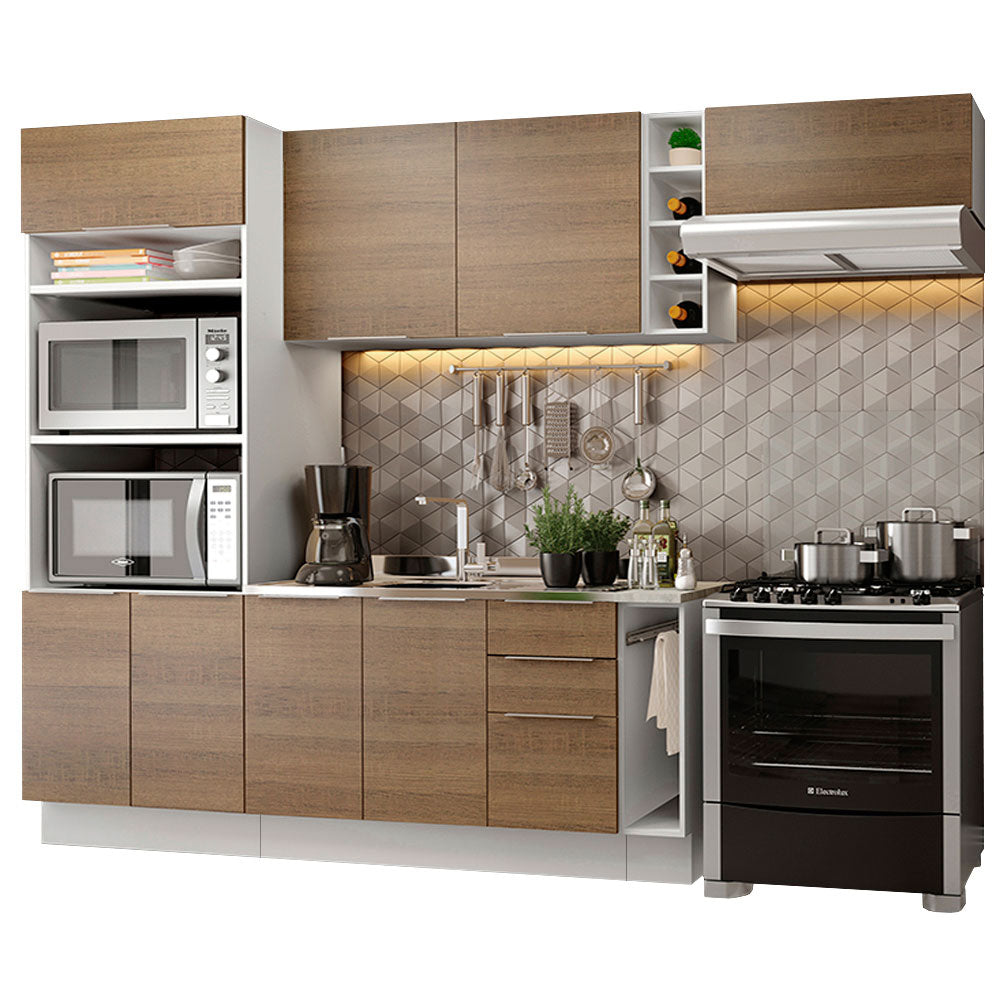 Armário de Cozinha Completa 290cm Branco/Rustic Stella Madesa 02
