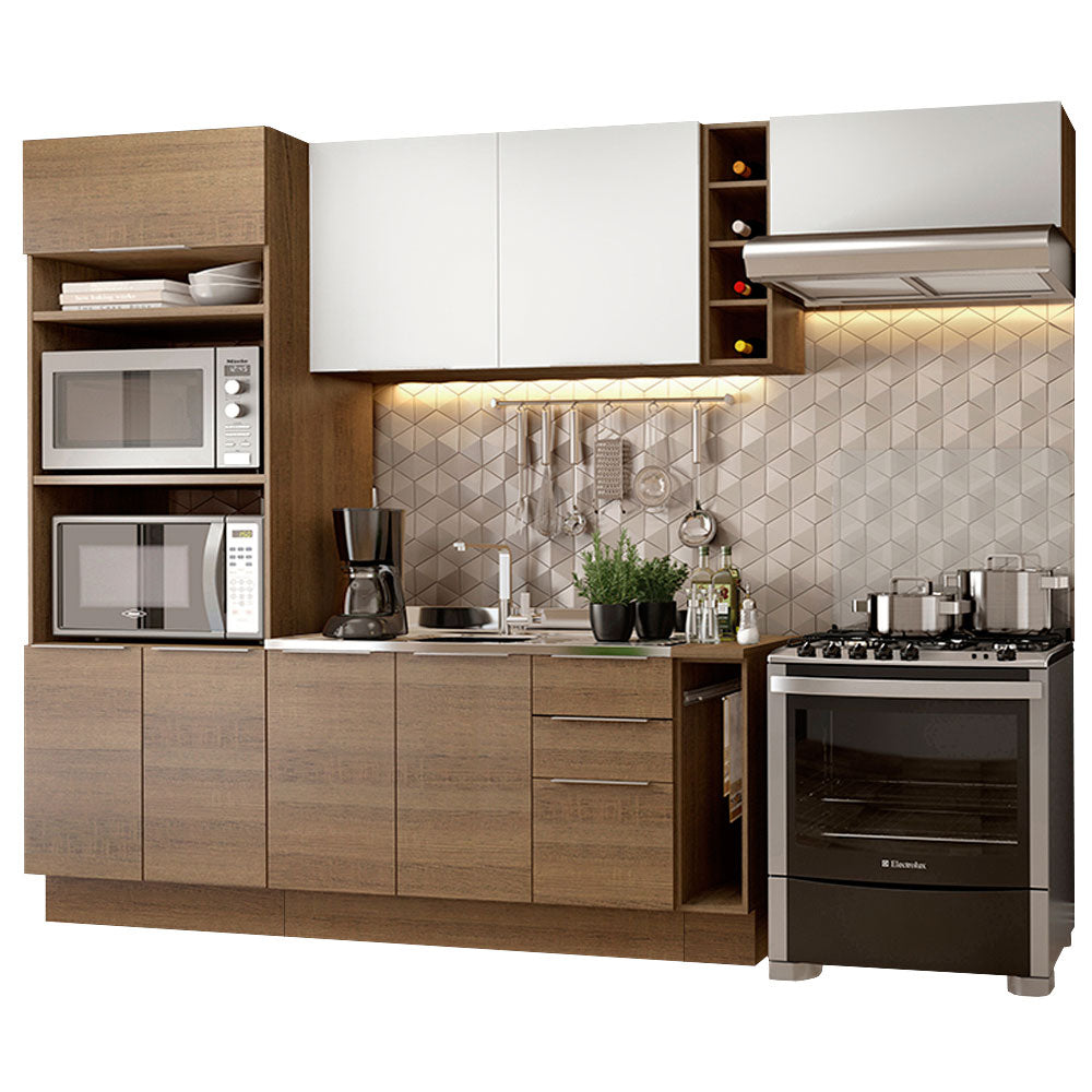 Armário de Cozinha Completa 290cm Rustic/Rustic/Branco Stella Madesa 02