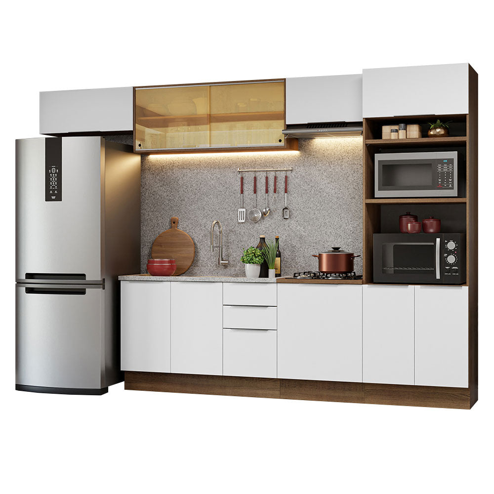 Armário de Cozinha Completa 330cm Rustic/Branco Stella Madesa 04