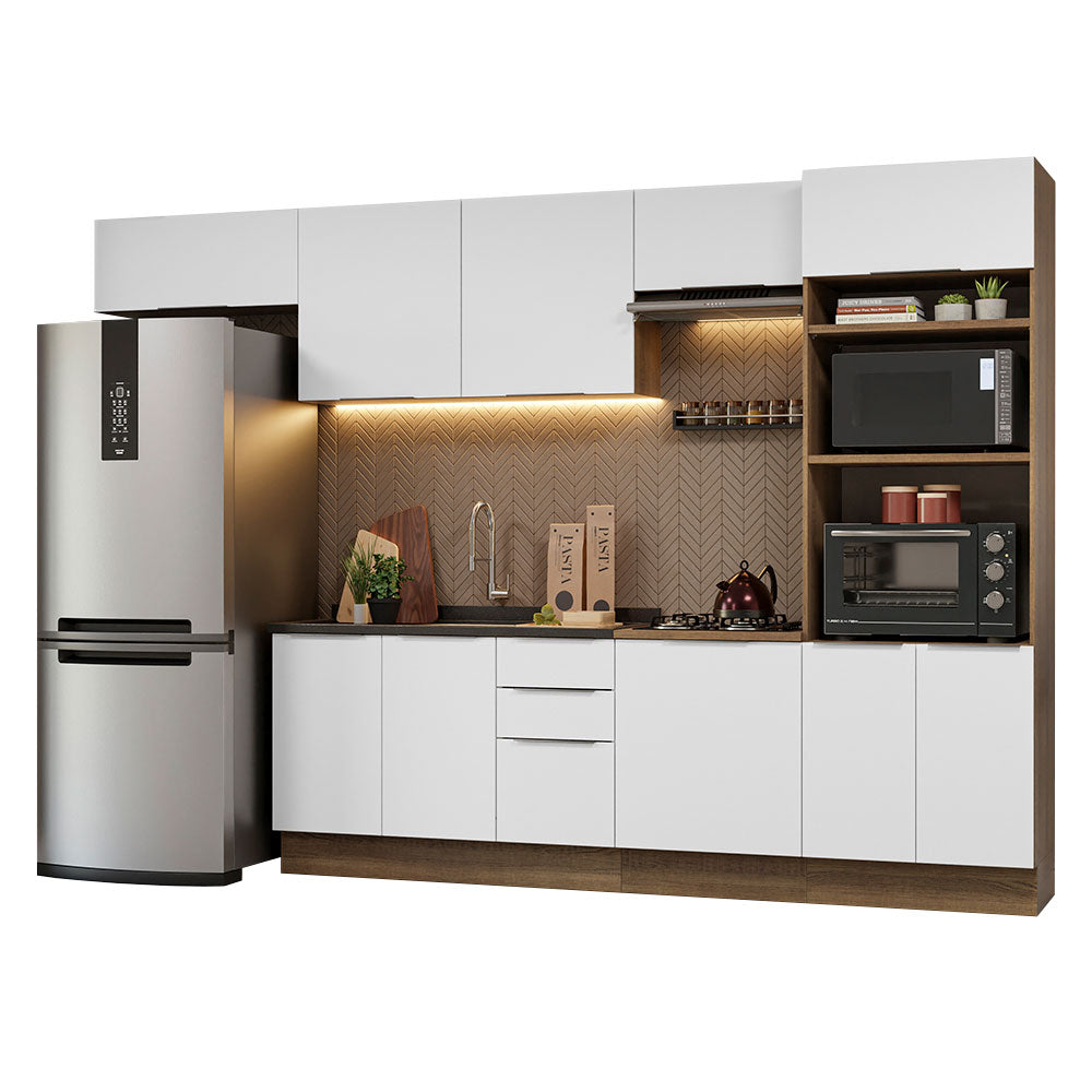 Armário de Cozinha Completa 330cm Rustic/Branco Stella Madesa 05