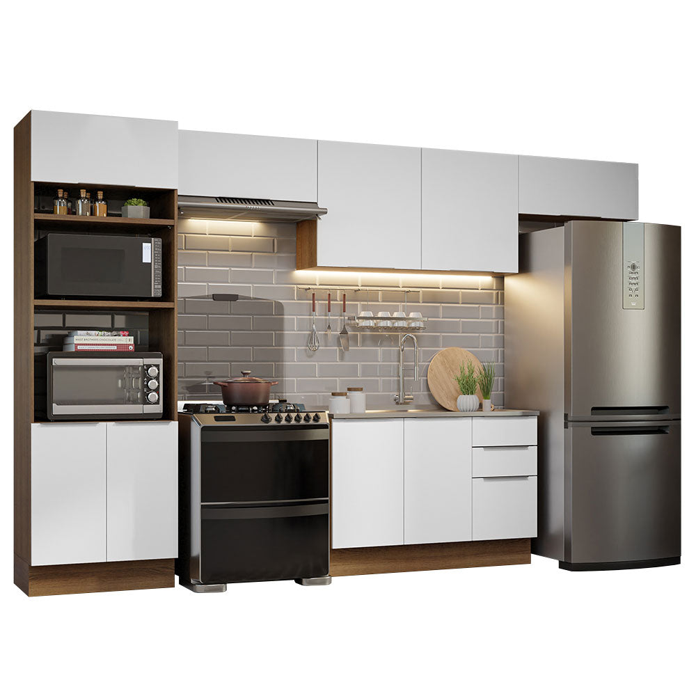 Armário de Cozinha Completa 350cm Rustic/Branco Stella Madesa 01