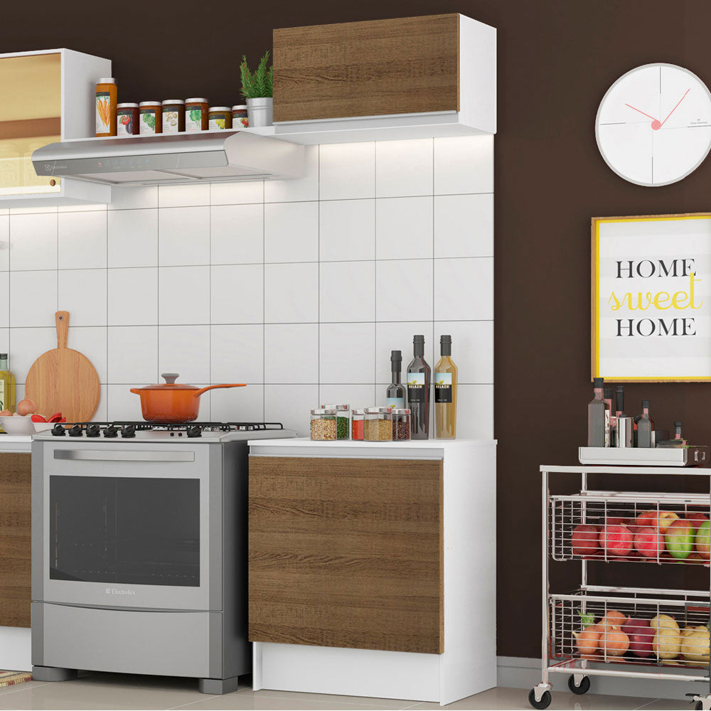 Kit Madesa Topazio 60 cm 2 Portas com Armário Aéreo e Balcão Branco/Rustic