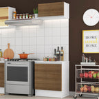 Kit Madesa Topazio 60 cm 2 Portas com Armário Aéreo e Balcão Branco/Rustic
