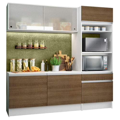 Armário de Cozinha Compacta com Balcão e Tampo Branco/Rustic Topazio Pop Madesa