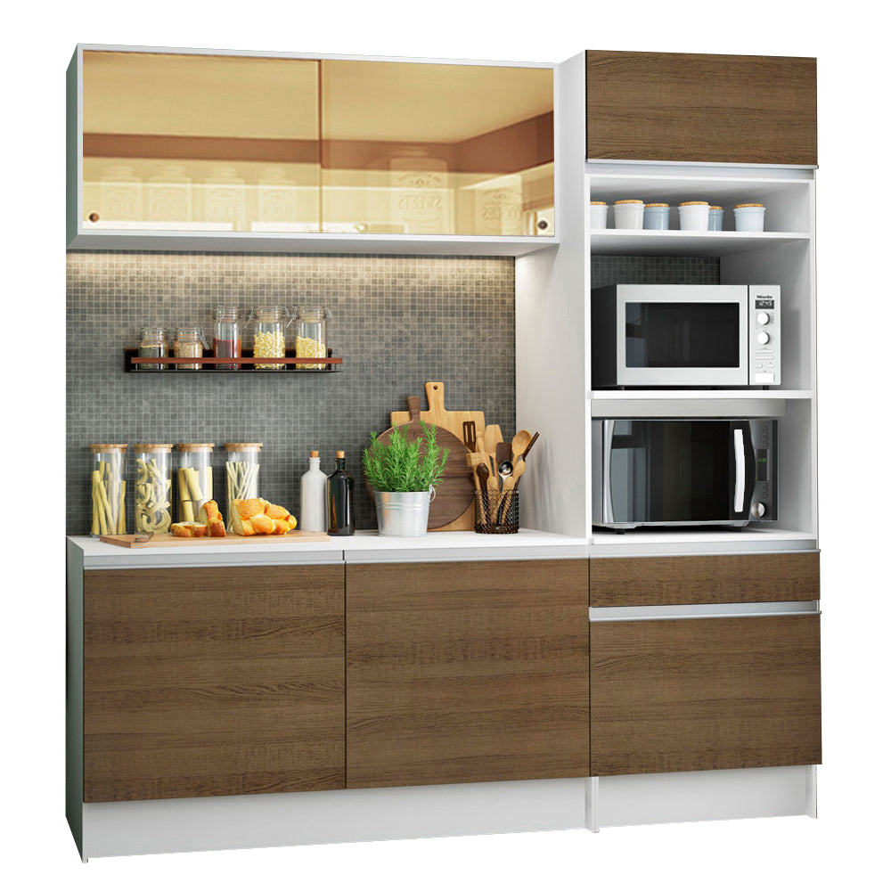Armário de Cozinha Compacta com Balcão e Tampo Branco/Rustic Diamante Pop Madesa